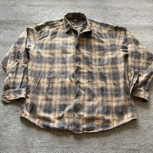 Vintage Tommy‎ Hilfiger Windowpane Beige Plaid Flannel L/S Shirt Mens XXL